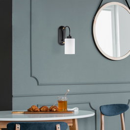 Opviq Lámpara de pared en blanco y negro con cuerpo de metal y tapa de cristal